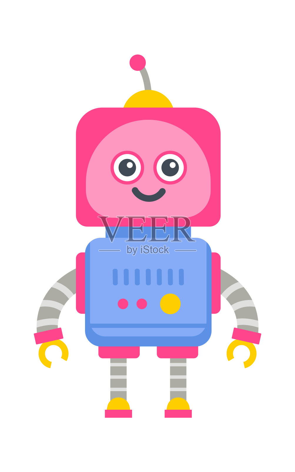 幼稚的机器人，复古的机器人角色。矢量图插画图片素材