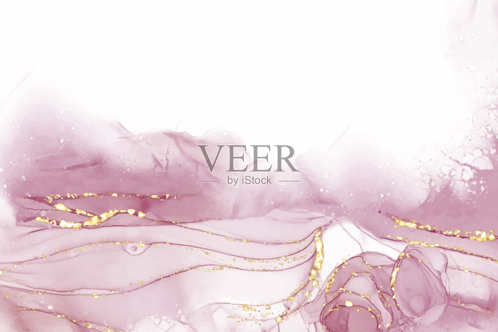 柔和的青色薄荷液体大理石水彩背景与金线和刷污渍。蓝绿色大理石纹酒精油墨绘图效果。矢量插画背景，水彩婚礼请柬。插画图片素材