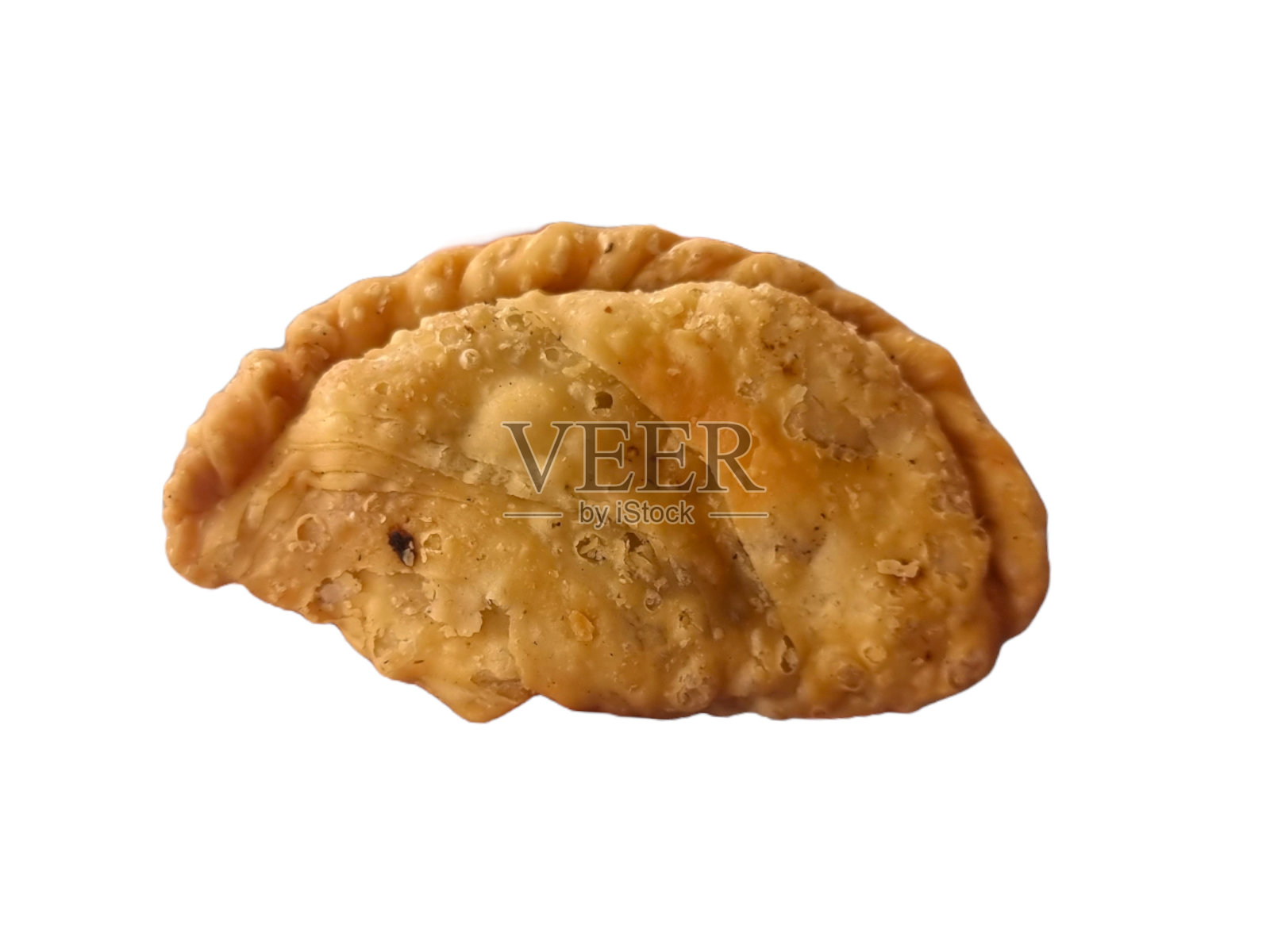 这是一种由面粉制成的甜点，有各种各样的馅料。白色背景隔离。照片摄影图片