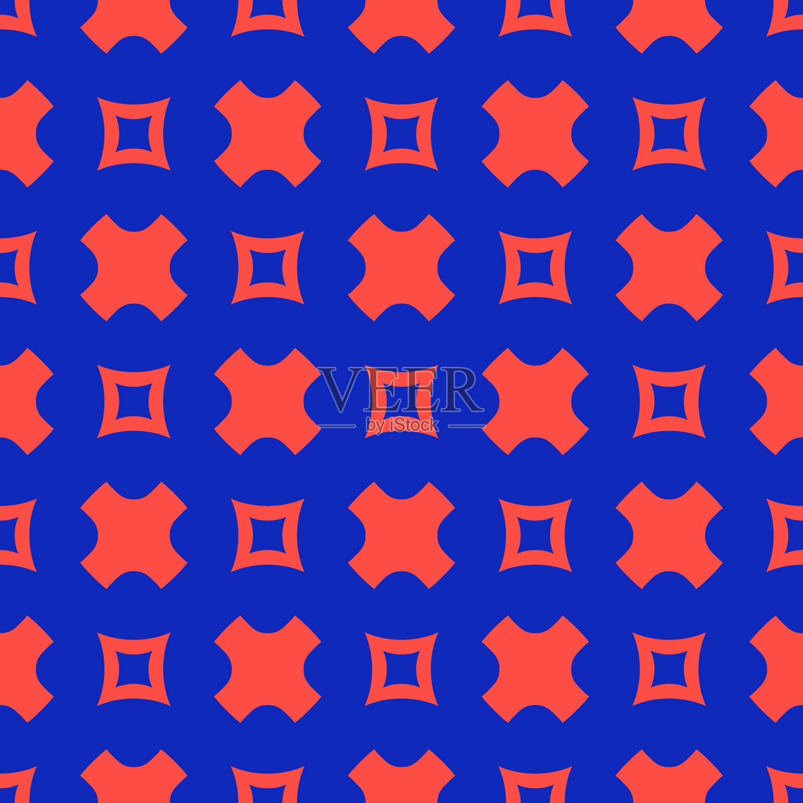 简单的矢量几何无缝图案与正方形，十字架。红色和蓝色插画图片素材