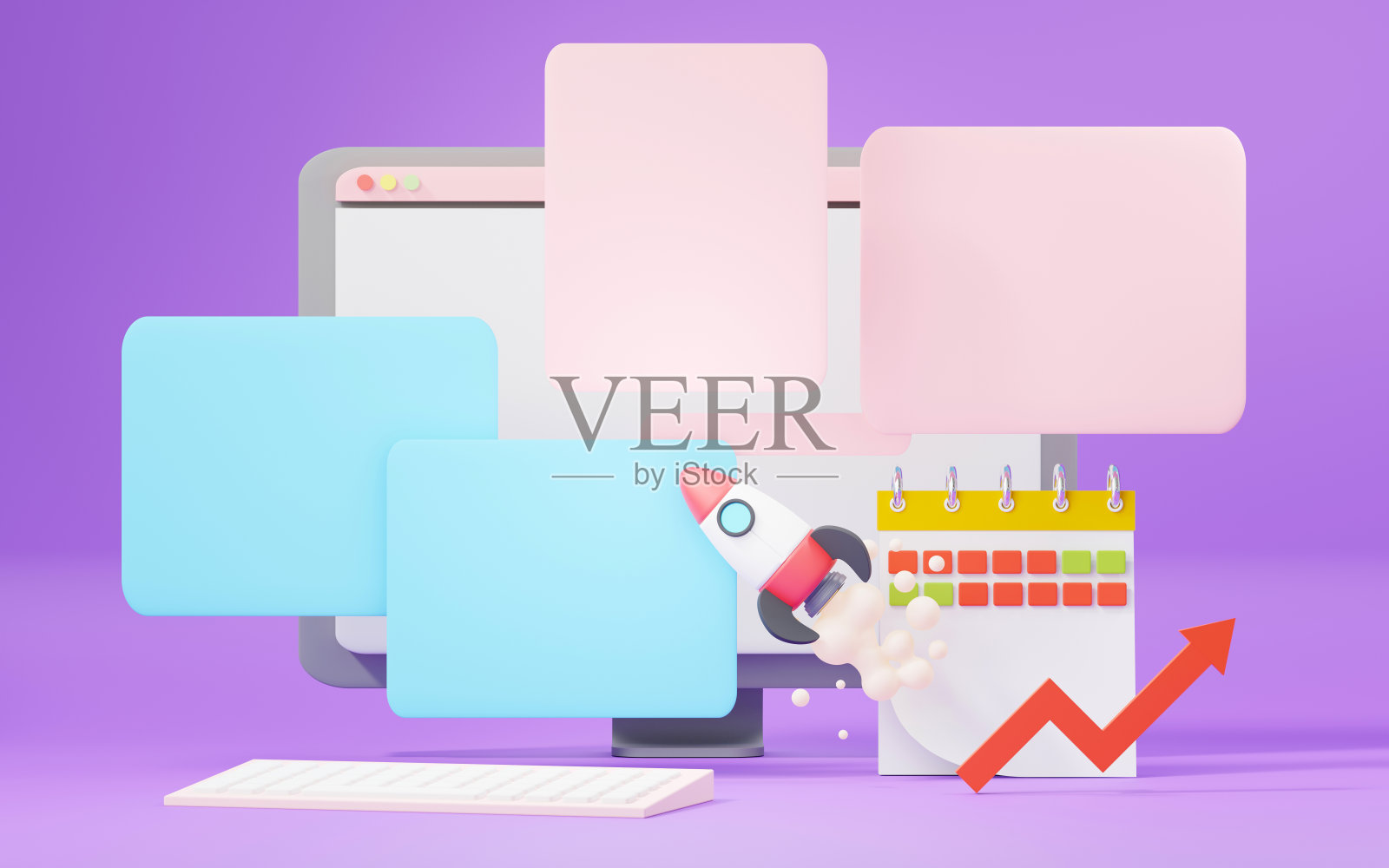 3d渲染设备用户界面的网页横幅和模拟。空白聊天泡泡或评论符号。照片摄影图片