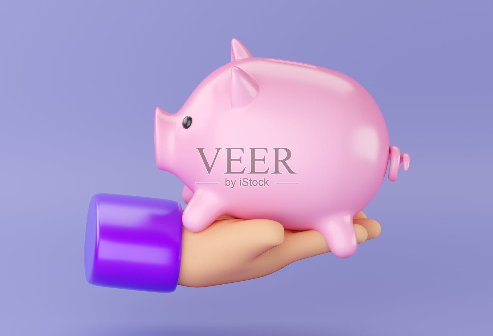 3d人的手握着储蓄罐。照片摄影图片