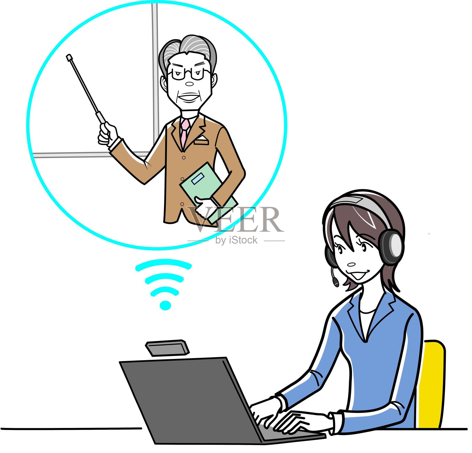 商人和女商人通过在线课程学习插画图片素材