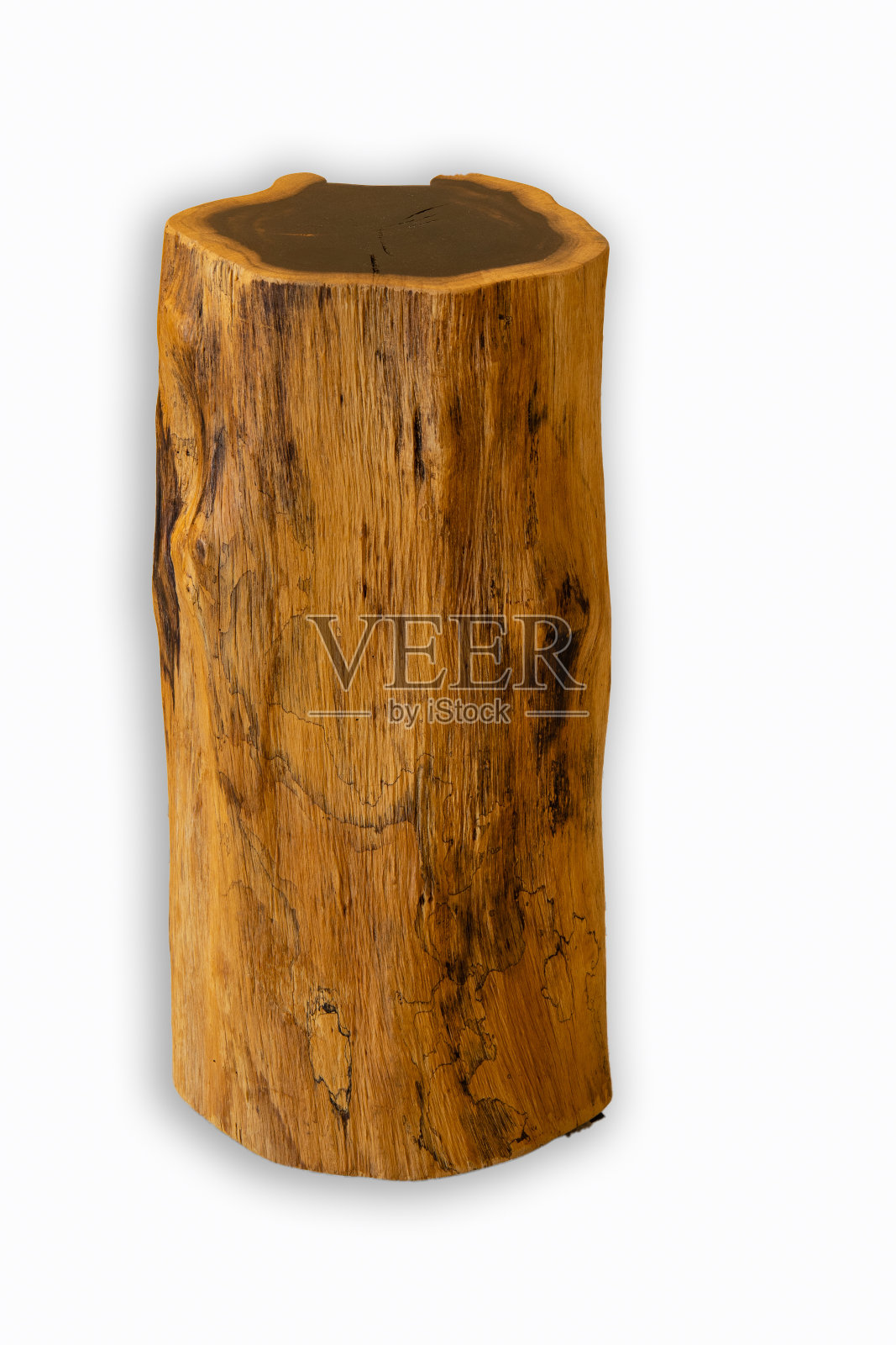 白色背景上孤立的树桩边桌照片摄影图片