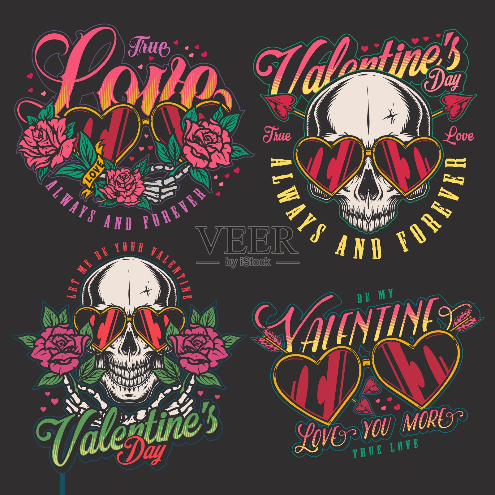 情人节套装传单五彩缤纷插画图片素材