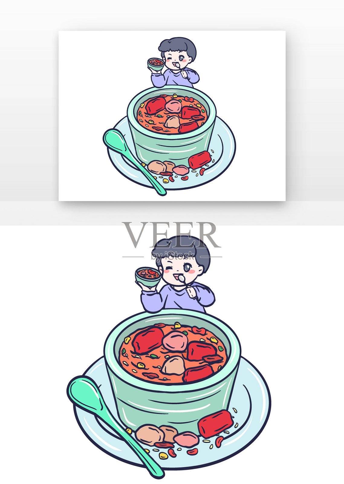 可爱男孩做腊八粥设计元素图片
