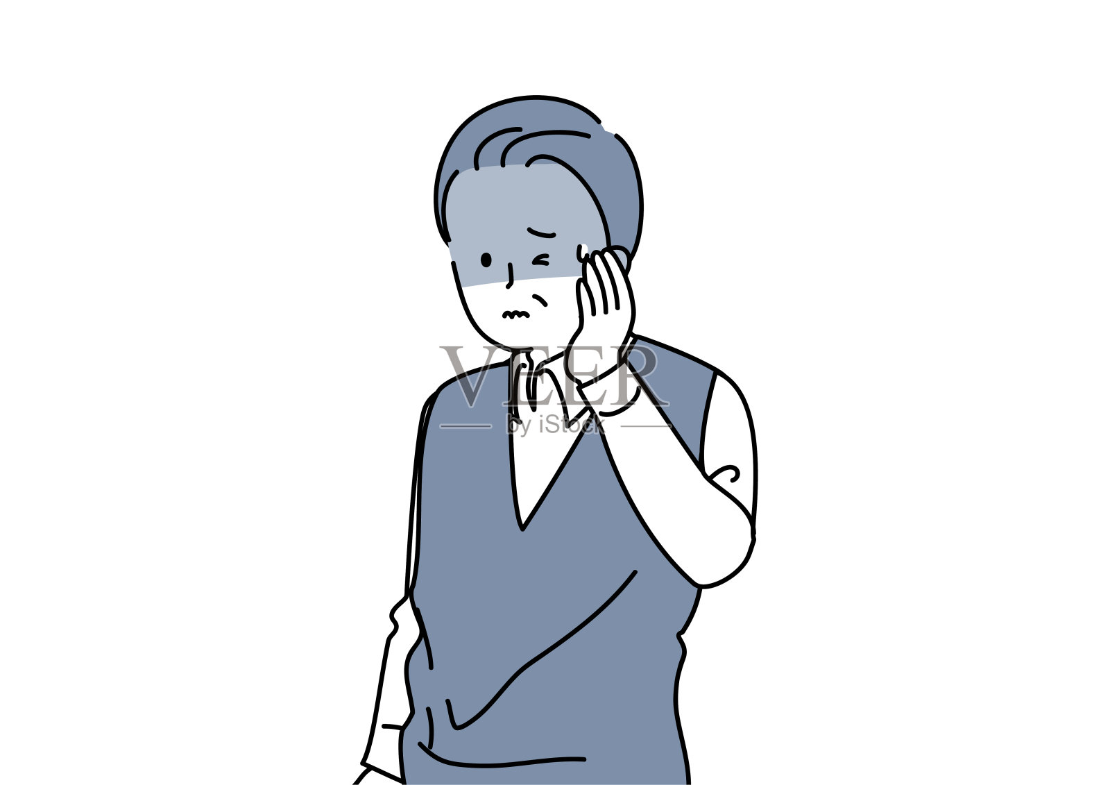 把手放在脸颊上的高年级学生插画图片素材