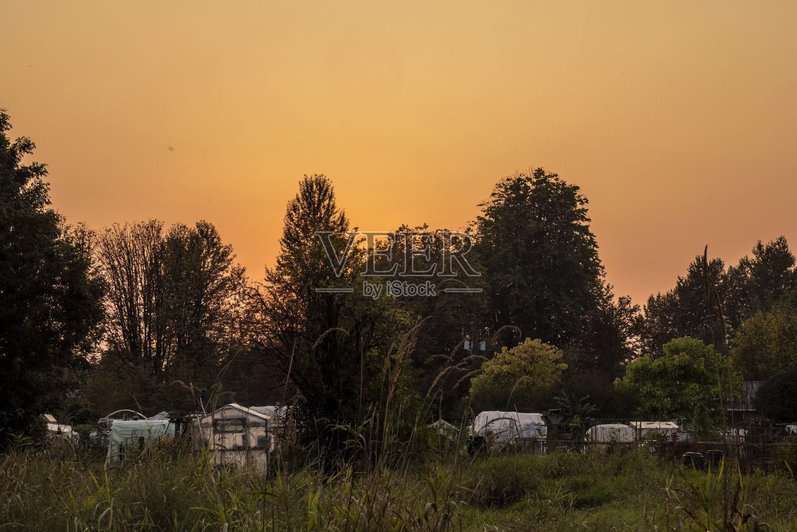 夕阳下的烟雾照片摄影图片