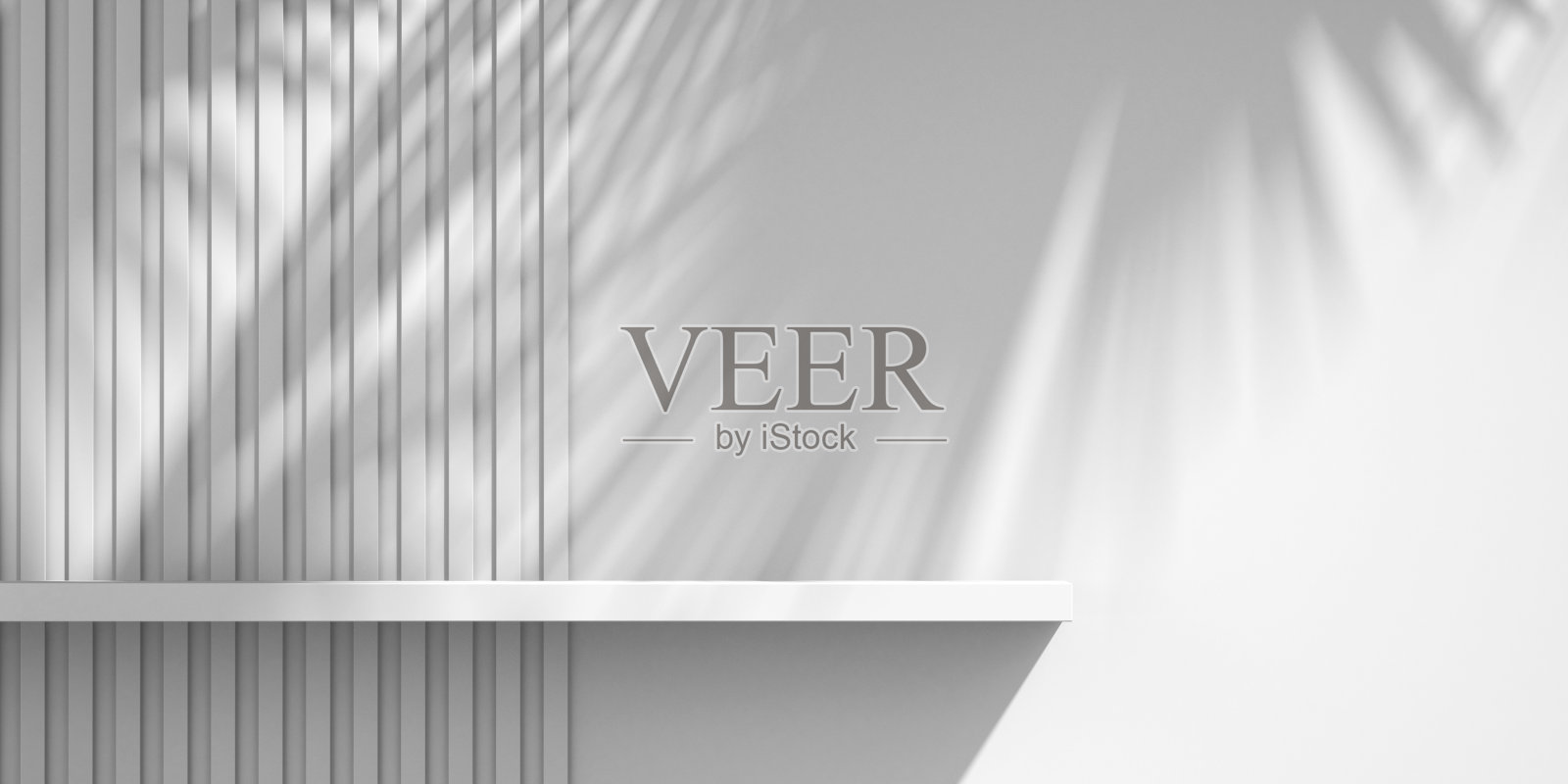 3D架子上的墙与树的影子在白色背景，产品模型背景，3D渲染插图照片摄影图片