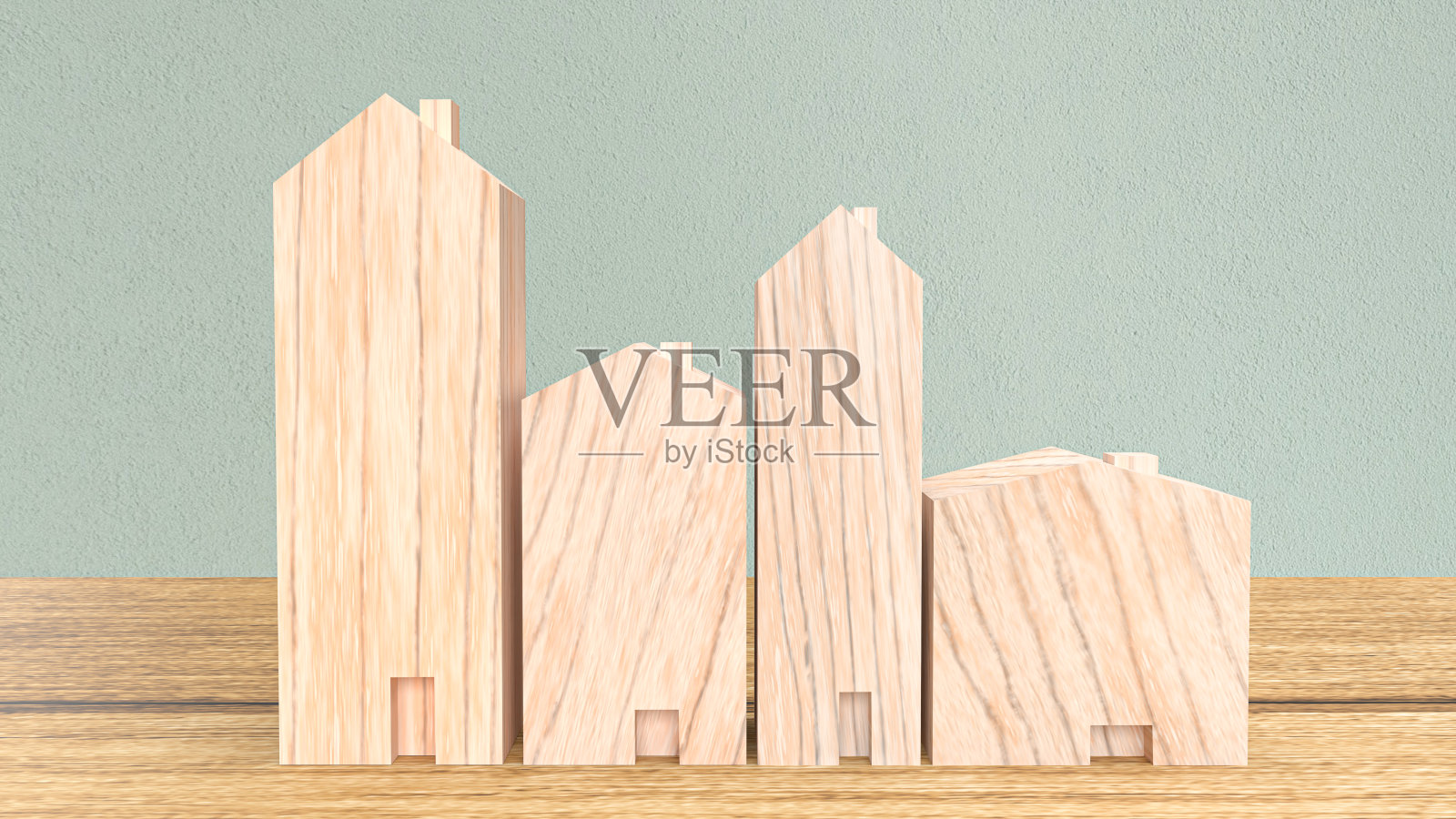 木材家的桌子上的财产或房地产概念3d渲染照片摄影图片