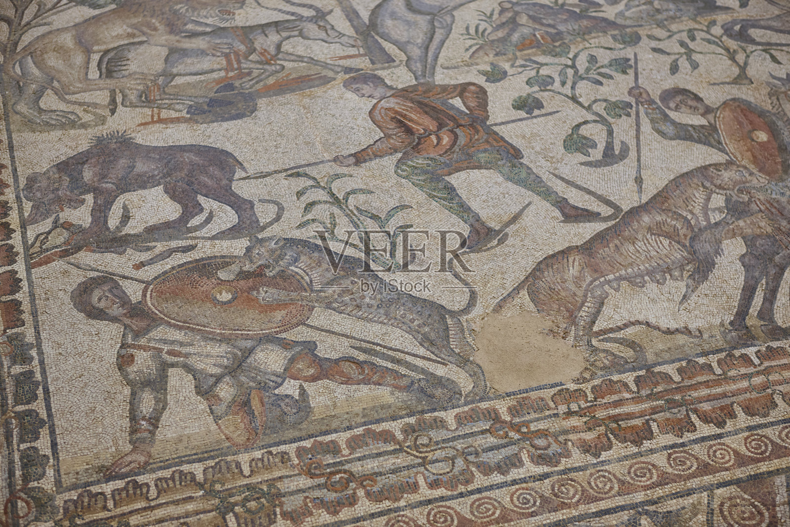 La Olmeda村的罗马马赛克瓷砖。Palencia、西班牙照片摄影图片