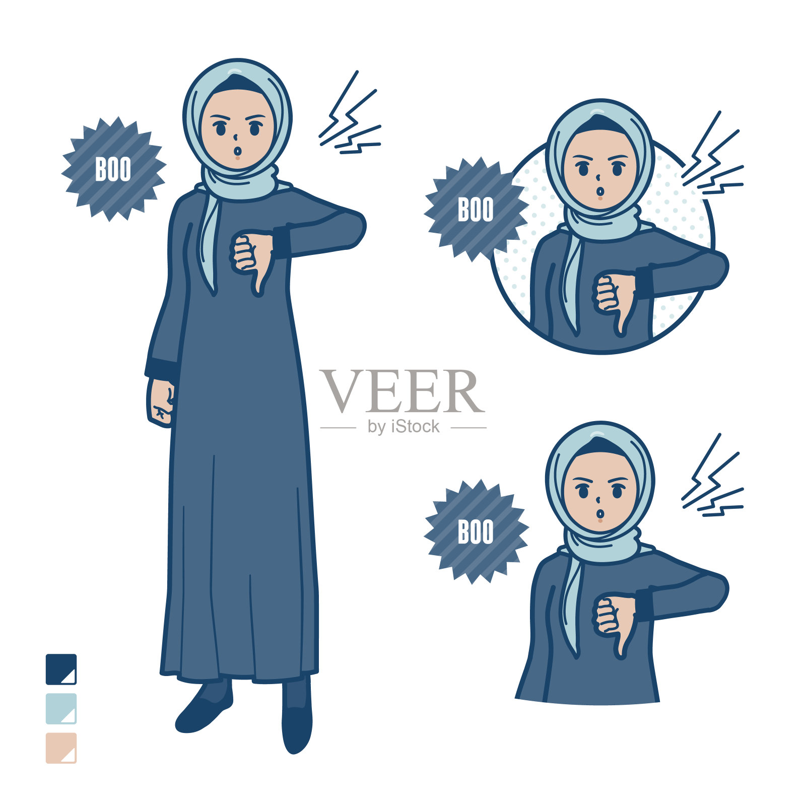 一个戴着头巾的阿拉伯妇女，上面有嘘声的图片。插画图片素材