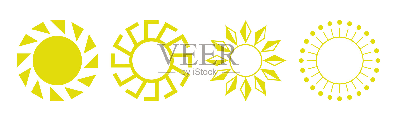 收集了4件抽象的不同的黄色太阳在白色背景-矢量插画图片素材