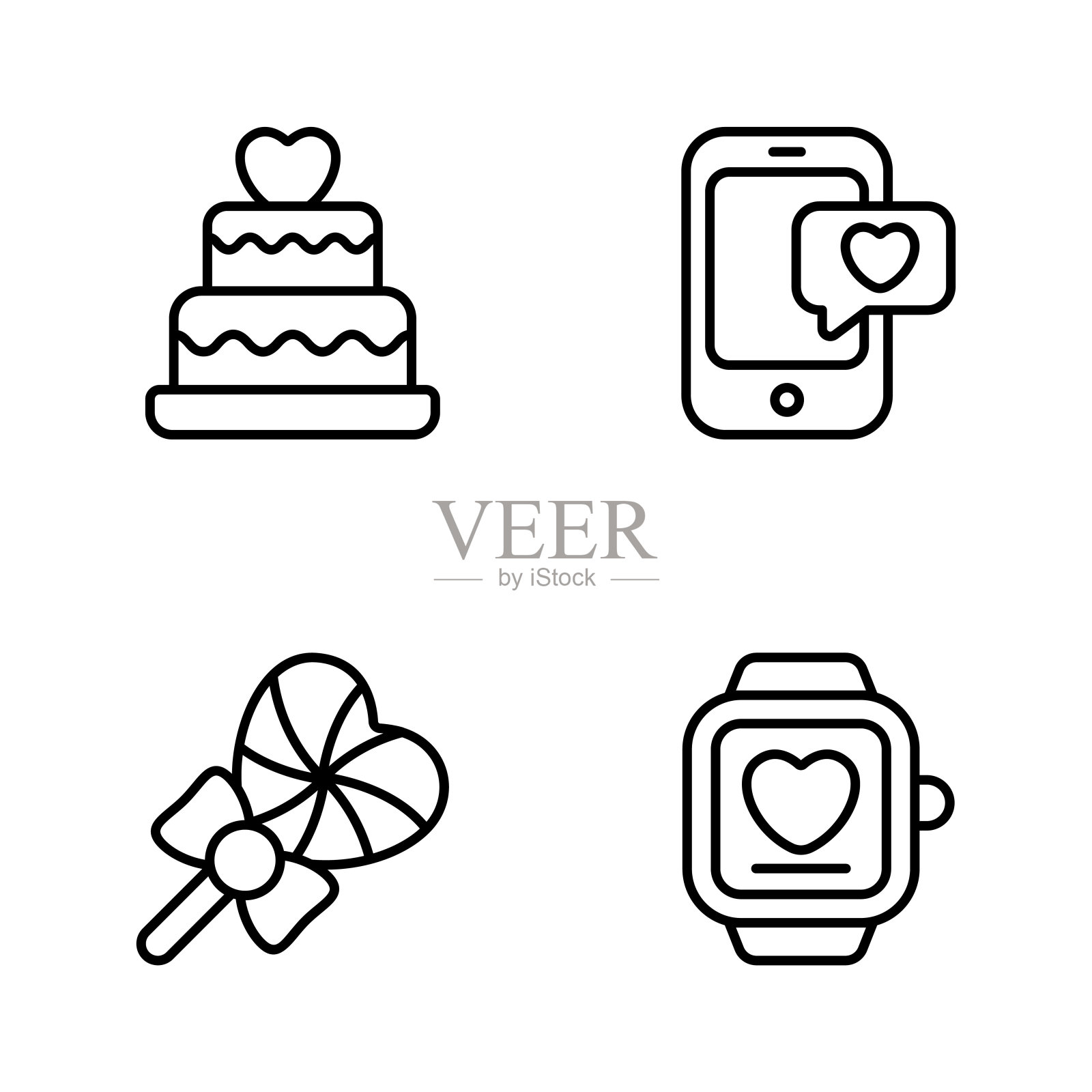 情人节矢量线图标集，现代矢量流畅风格，用于网页或移动应用图标素材