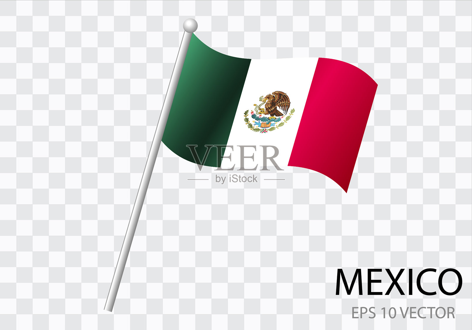 墨西哥国旗，旗杆在风中飘扬。矢量图插画图片素材