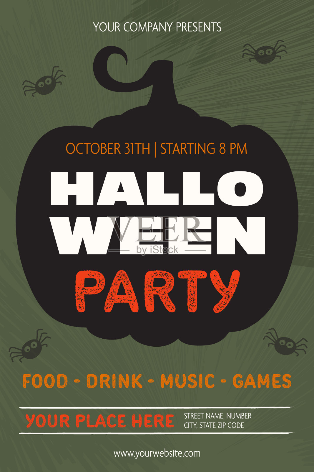 万圣节夜派对邀请函上有恐怖的南瓜。矢量图设计模板素材