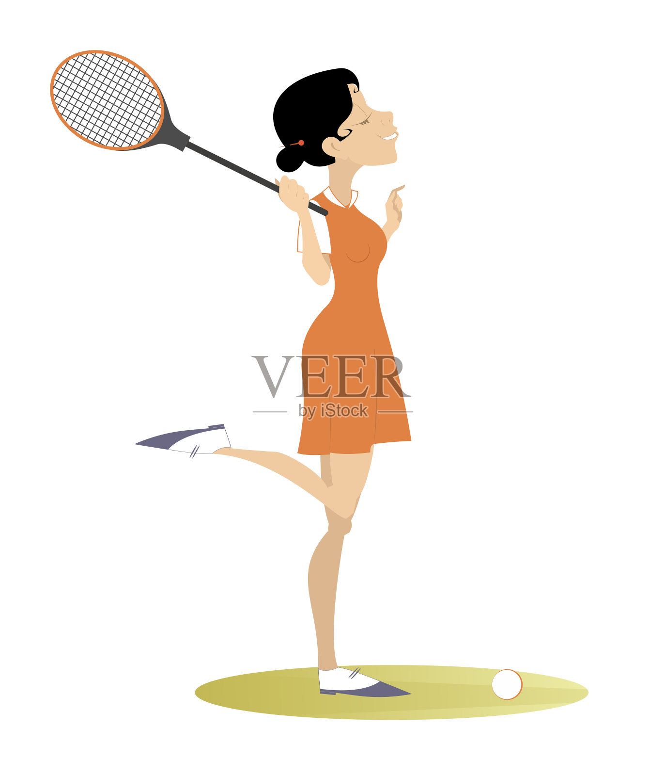 打网球的年轻女子。插图插画图片素材