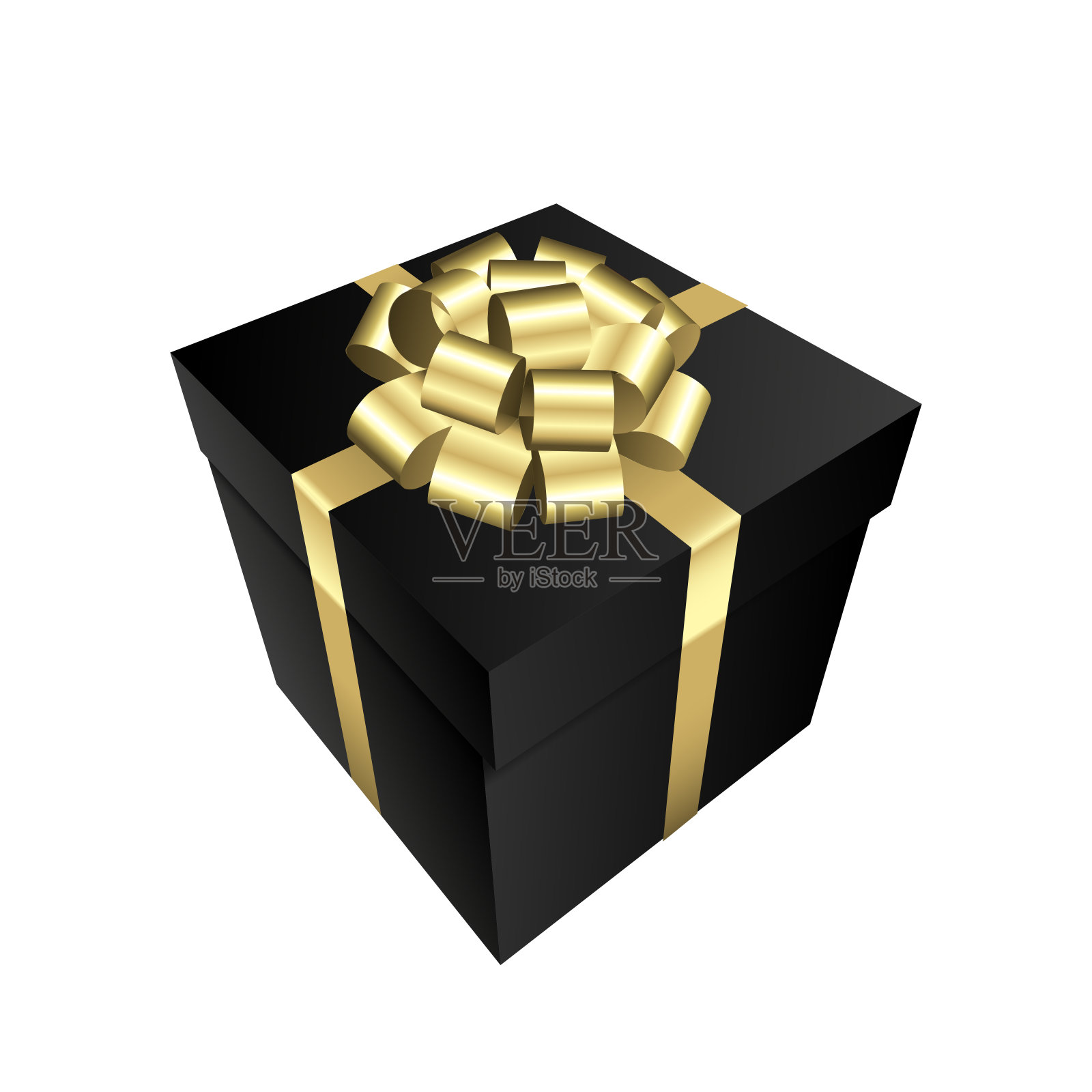 黑色礼品盒与金弓-圣诞和生日礼物集合插画图片素材