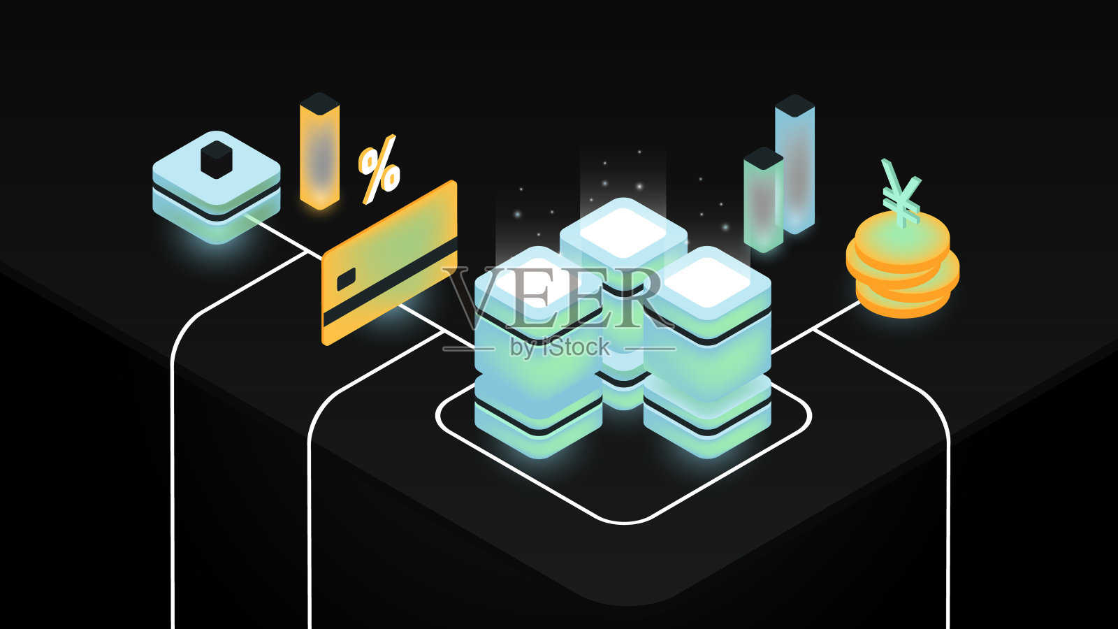 等距区块链。金融技术，数字货币，经济学，百分比流程图插画图片素材