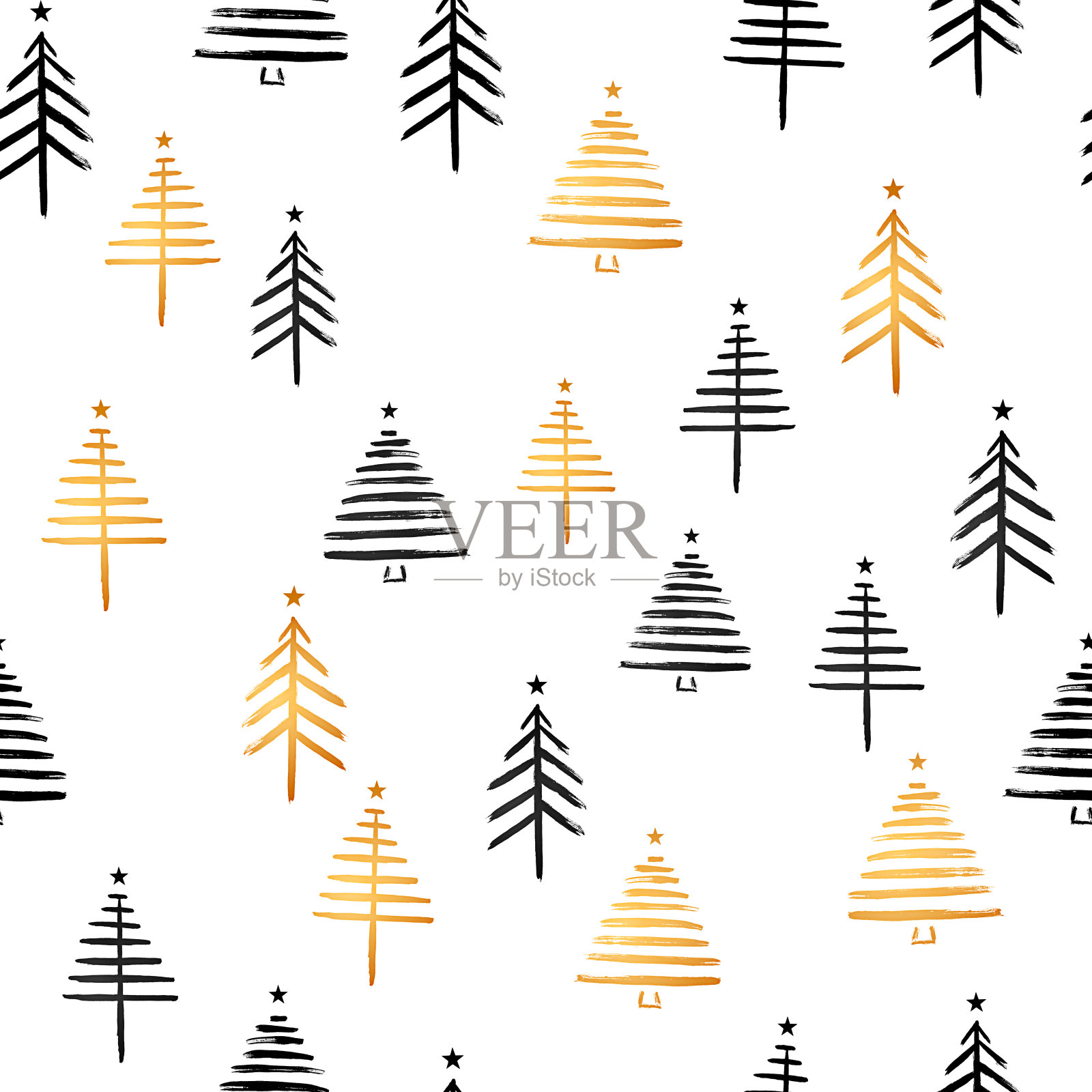 漆成黑色和金色的圣诞树插画图片素材