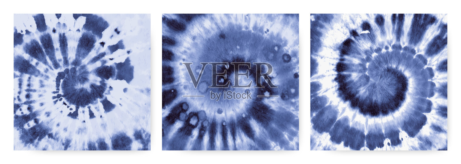 蓝色扎染螺旋。嬉皮士漩涡图案。圆形艺术棉花。60年代效果的扎染螺旋。水墨艺术插画图片素材