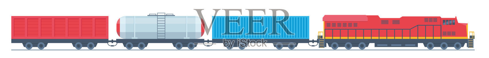 货车，油罐，货物，贮水池。铁路机车列车配油车，运输货物。货运列车。现代货运交通矢量平面插图。插画图片素材