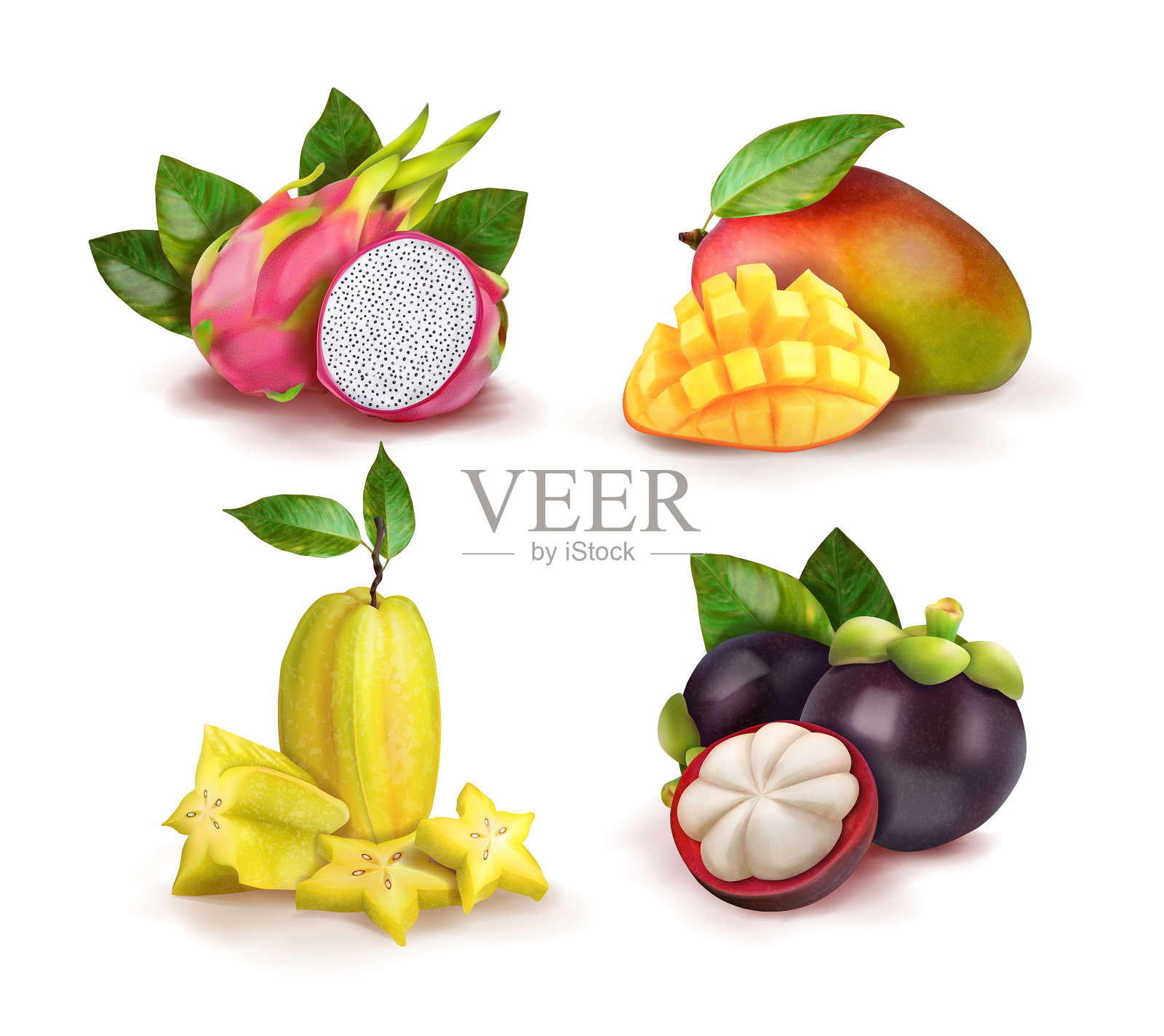 白色背景下的水果特写镜头插画图片素材