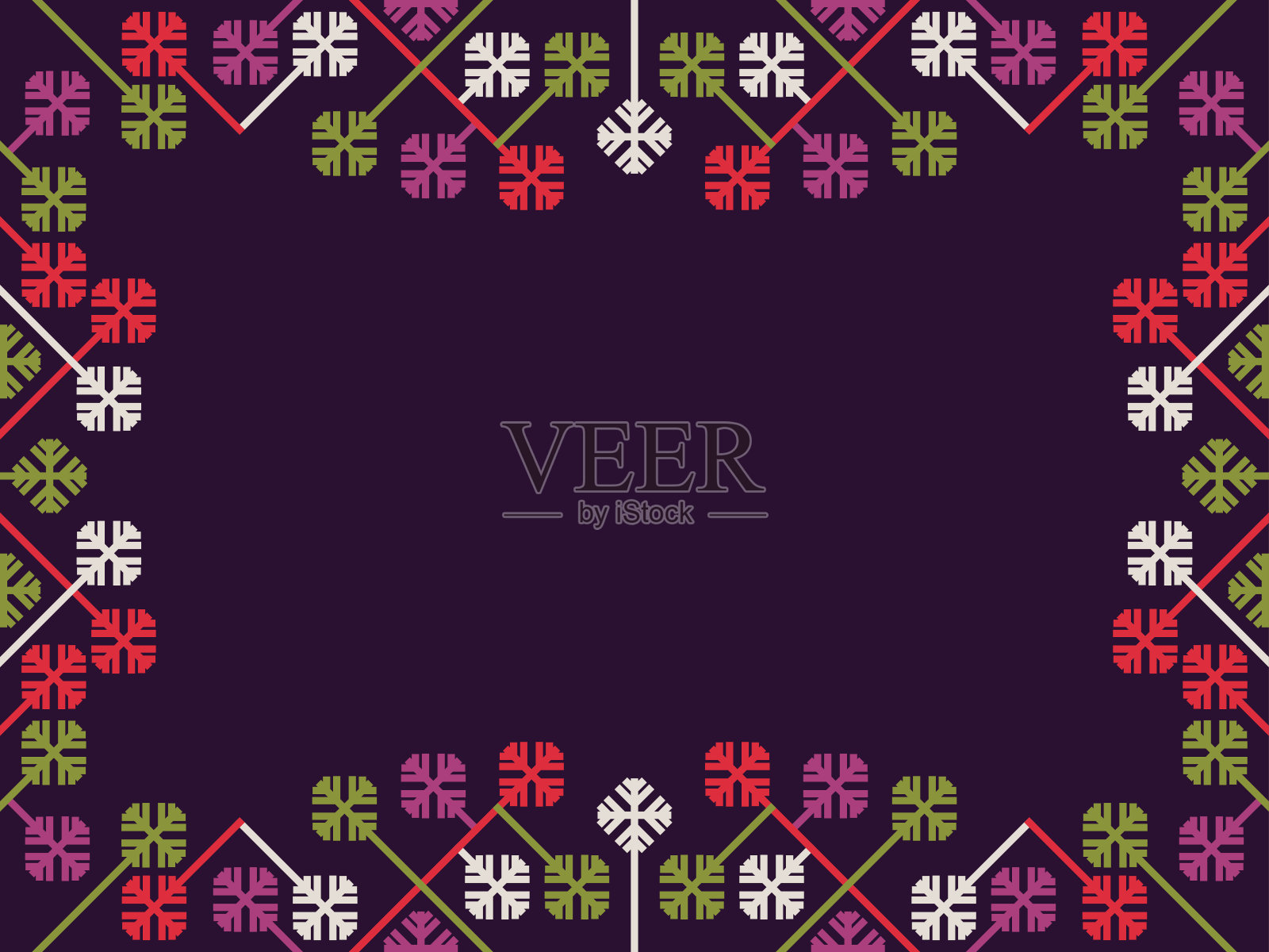 彩色雪花的圣诞框架。装饰艺术框架的线艺术风格。的线性边界。为邀请、传单和贺卡设计一个模板。矢量图插画图片素材