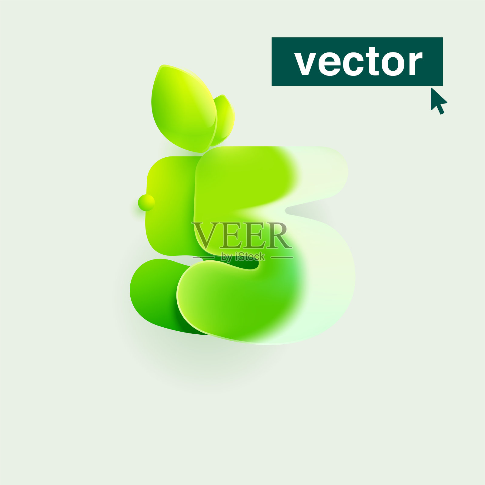 五号生态标志是写实的玻璃形态风格。矢量模糊半透明的图标与绿色的叶子。插画图片素材