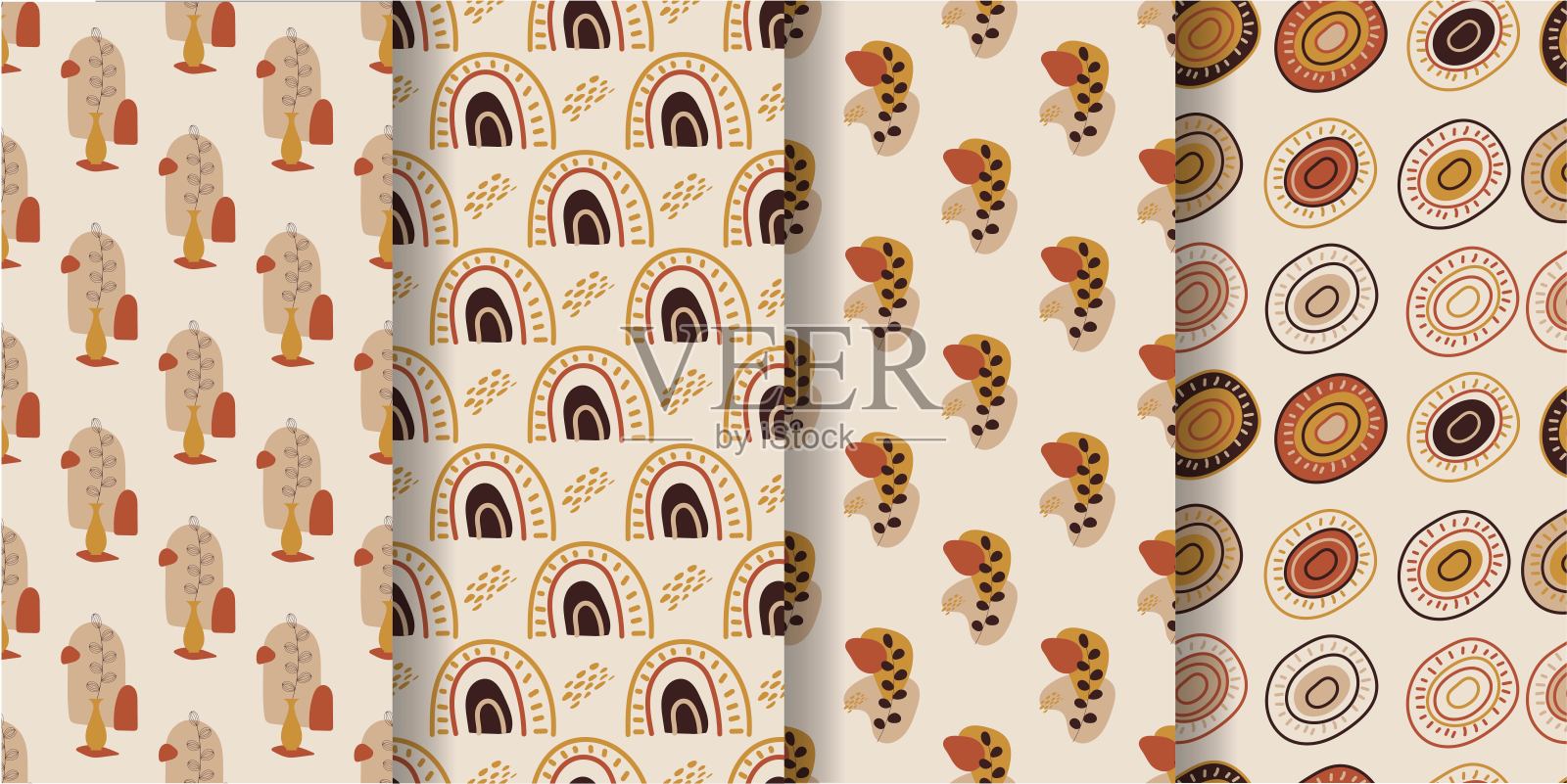 审美模式。波希米亚式的模式。一套无缝模式。插画图片素材