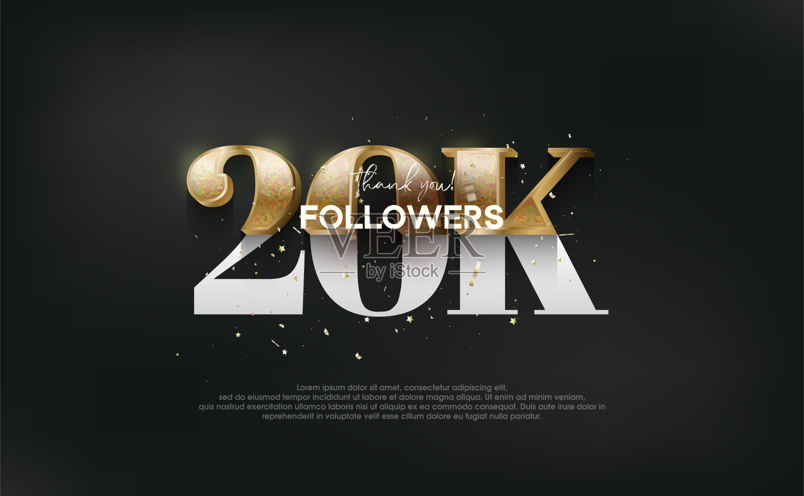 独特和豪华的设计与金色闪光数字，设计为社交媒体发布问候，感谢你的2万粉丝。插画图片素材