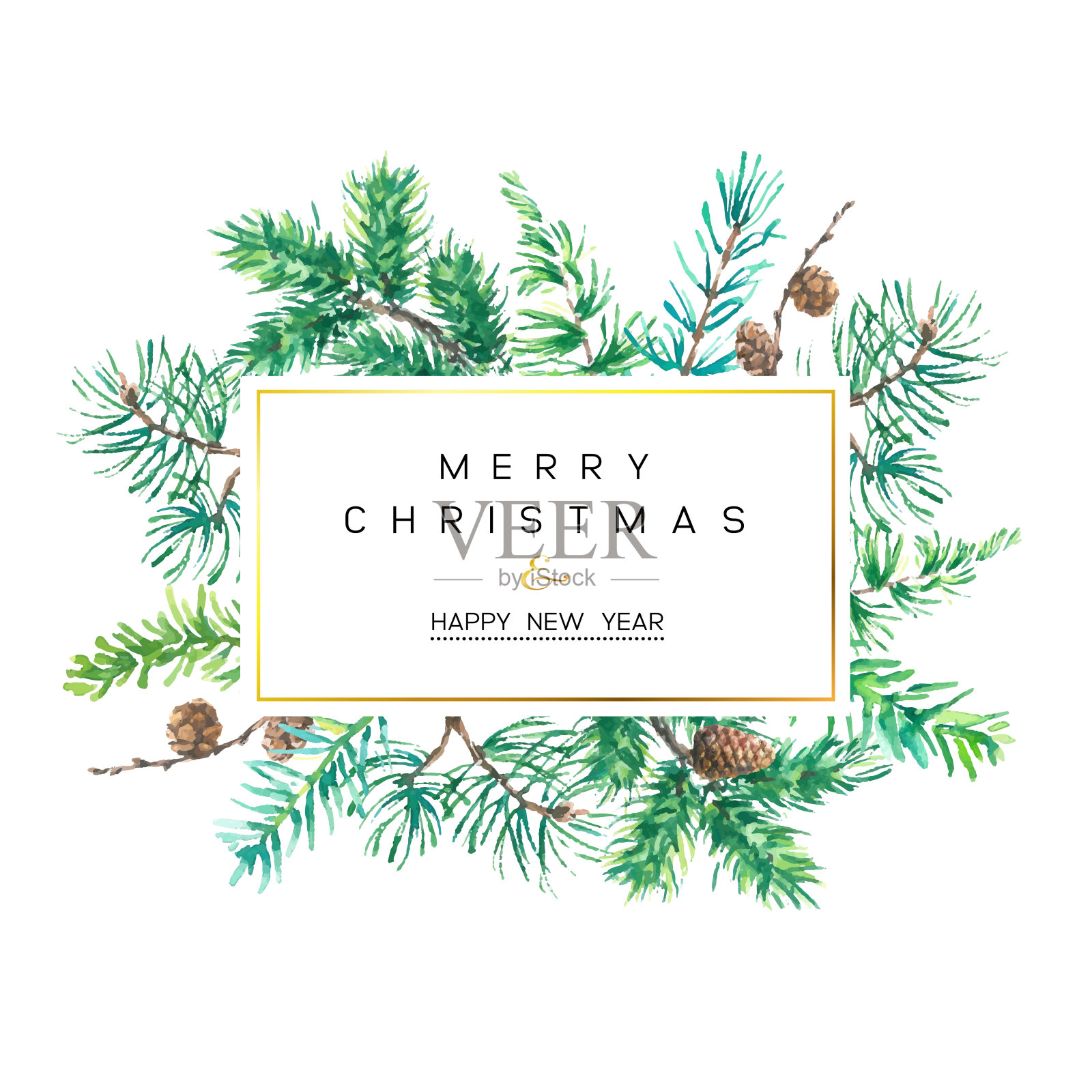圣诞冷杉花环与红色浆果。云杉新年框架。矢量插图。插画图片素材