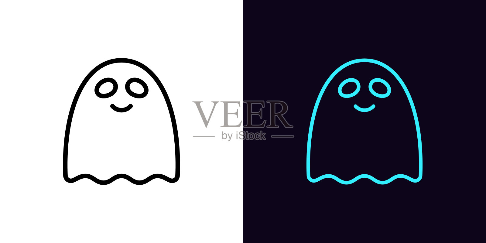 轮廓可爱的鬼图标，与可编辑的笔画。逗鬼带微笑，笑灵象形插画图片素材