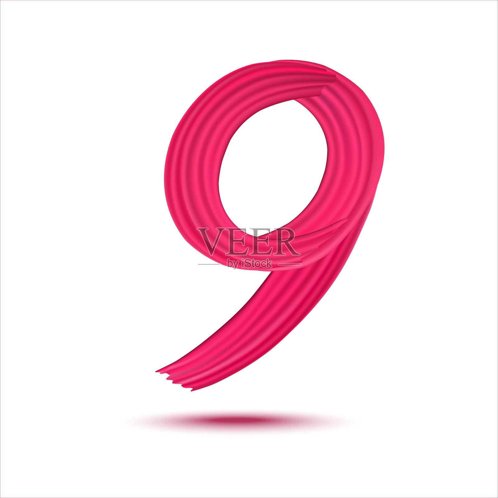 第9幅逼真的粉色颜料笔触。白色背景上孤立的数字。九号用粉色颜料写的污点。插画图片素材