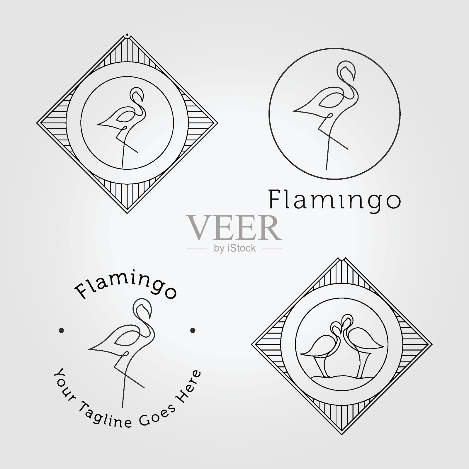 集火烈鸟标志图标线艺术矢量设计插画设计元素图片