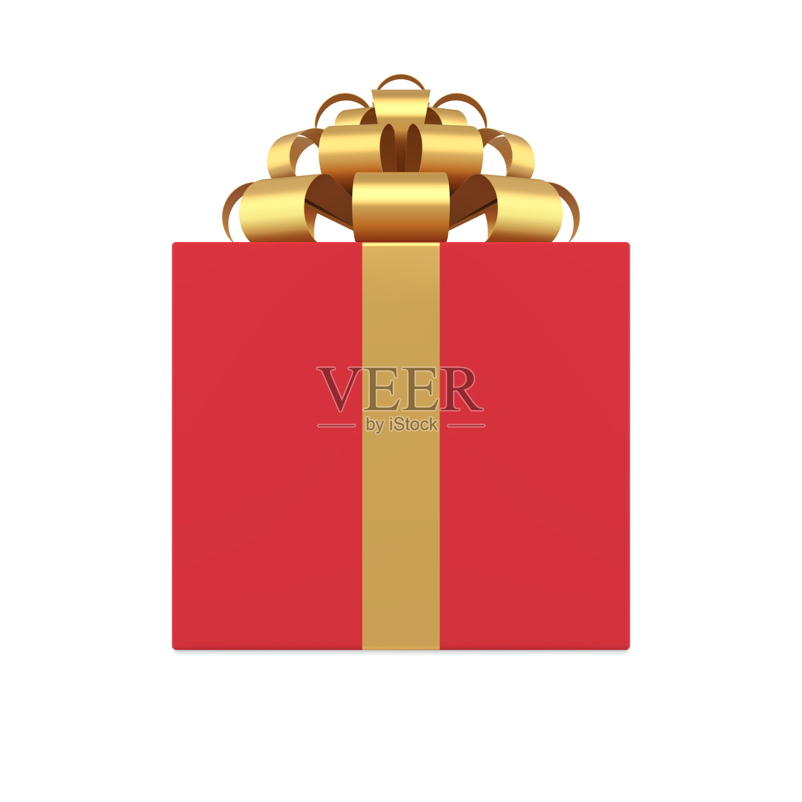 浪漫的红色方块礼盒与金色蝴蝶结丝带圣诞节日祝贺3d图标矢量插画图片素材