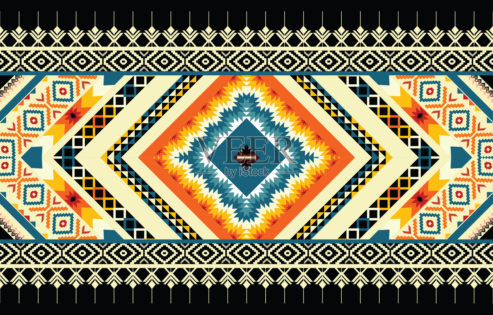 色彩斑斓的几何民族图案。东方的，西方的，阿兹特克的，部落传统的。插画图片素材