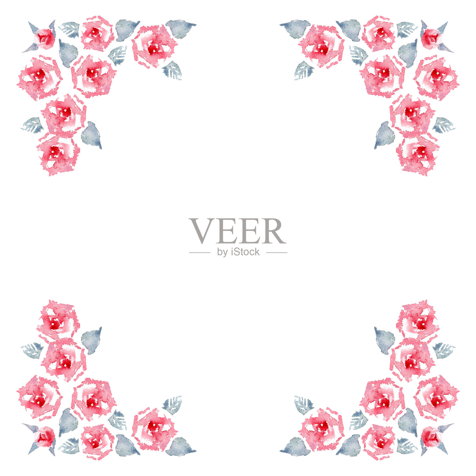 火焰改进攀登玫瑰。独立套纯红色英国花园玫瑰花，叶和花蕾。用于贺卡的框架。水彩插图。插画图片素材