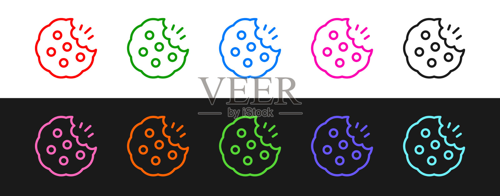 设置线饼干或饼干与巧克力图标图标素材