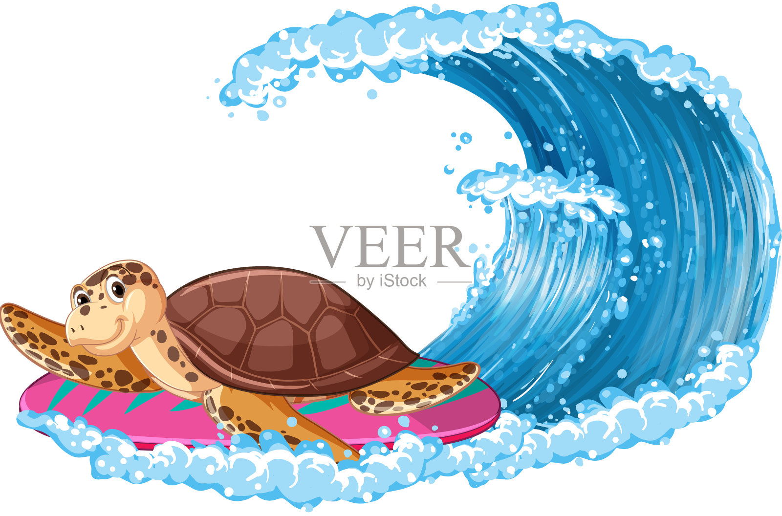 可爱的卡通人物乌龟冲浪设计元素图片