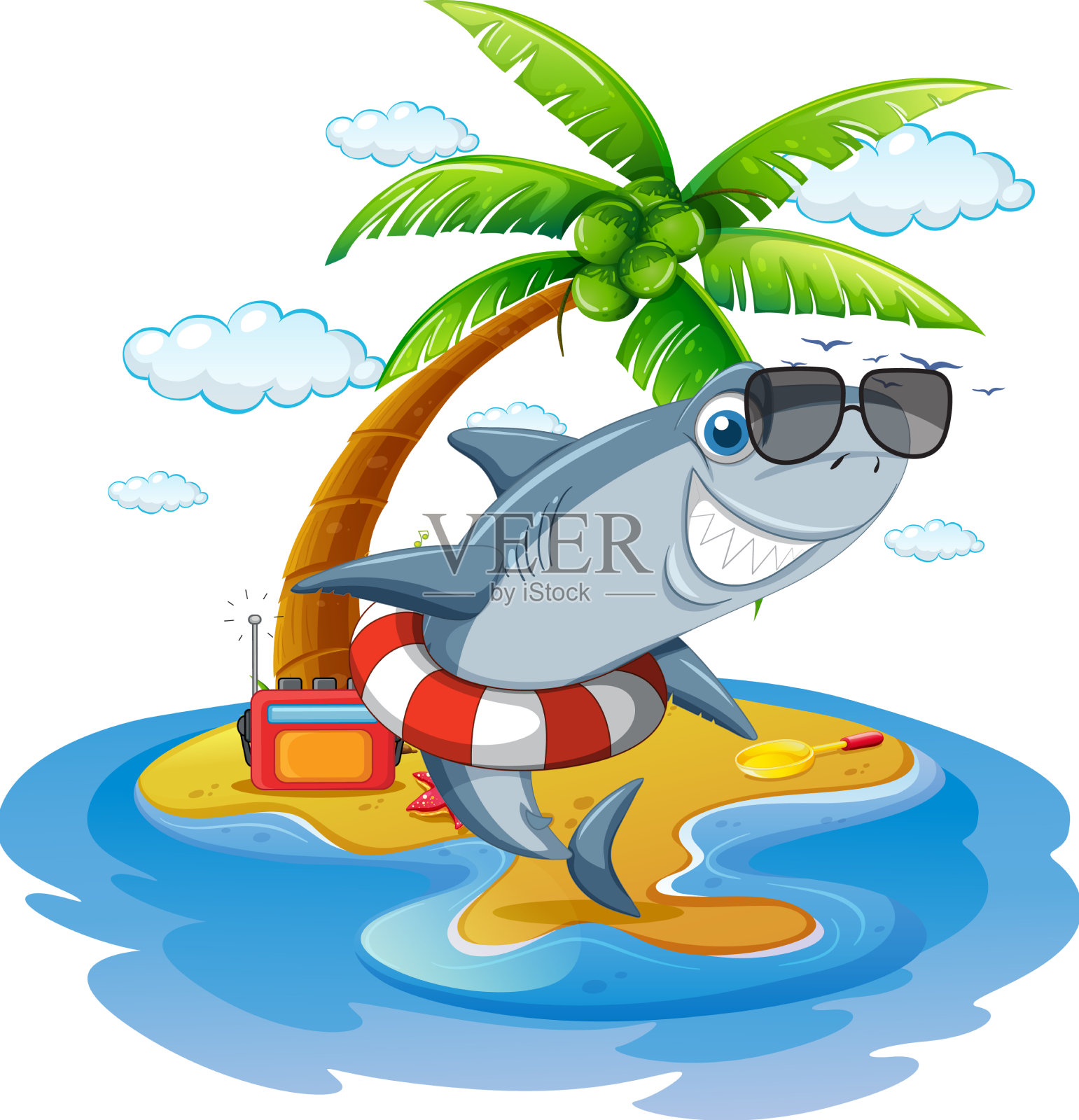 鲨鱼在岛上放松设计元素图片