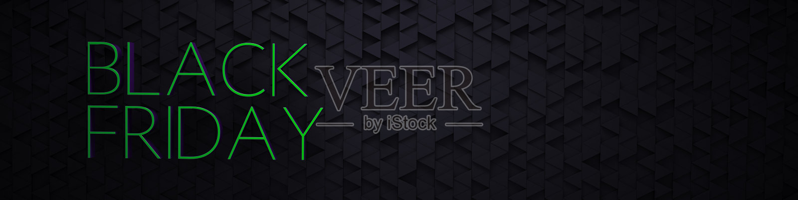 付费横幅与薄，发光的3D绿色文字偏移三角形瓷砖。黑色星期五背景与复制空间。三维渲染照片摄影图片