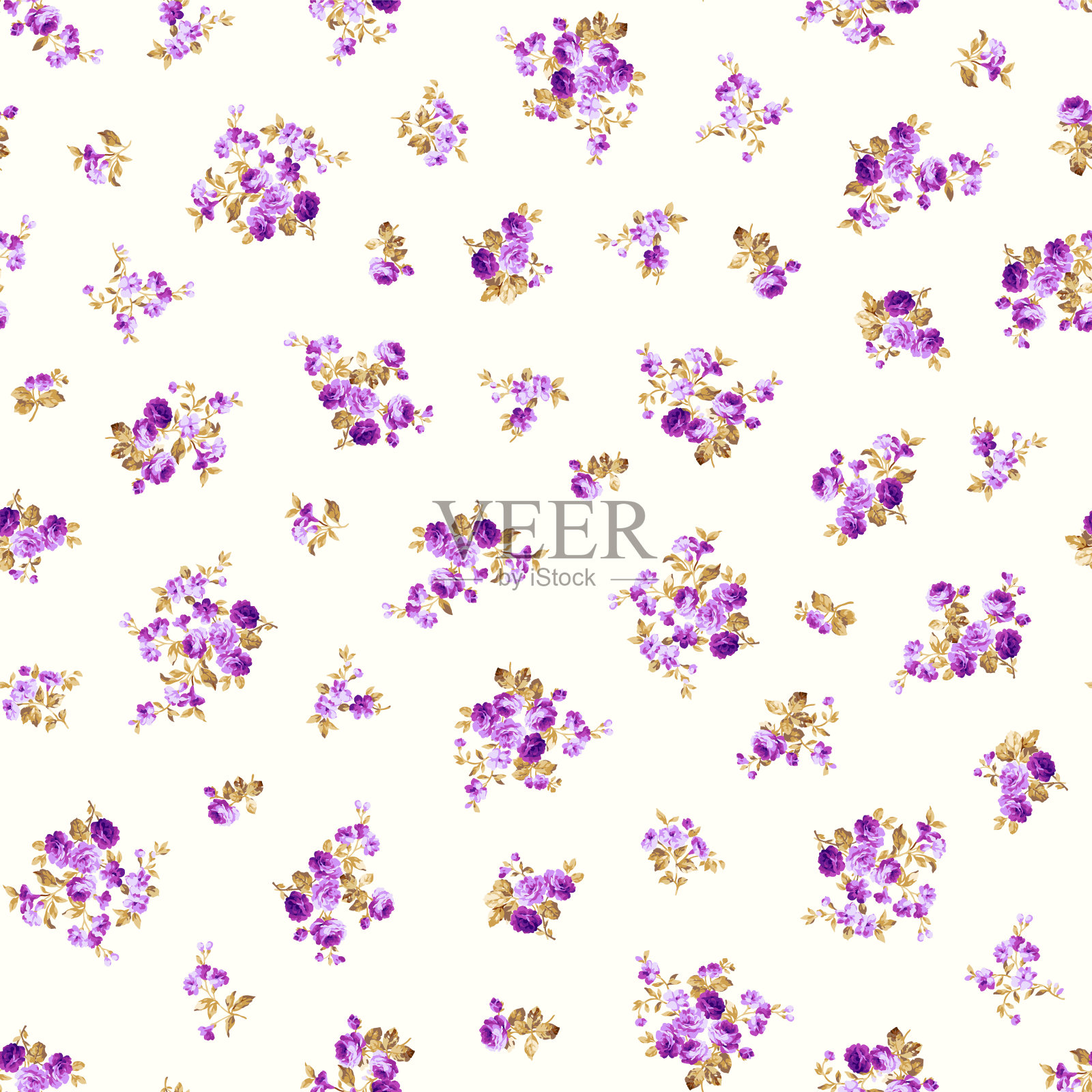 无缝的图案与美丽的玫瑰花束，插画图片素材