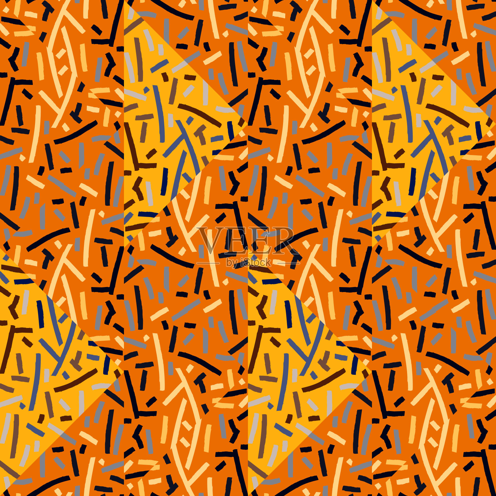 创意部落马赛克无缝图案。抽象几何民族瓷砖。手绘线条复古装饰。插画图片素材