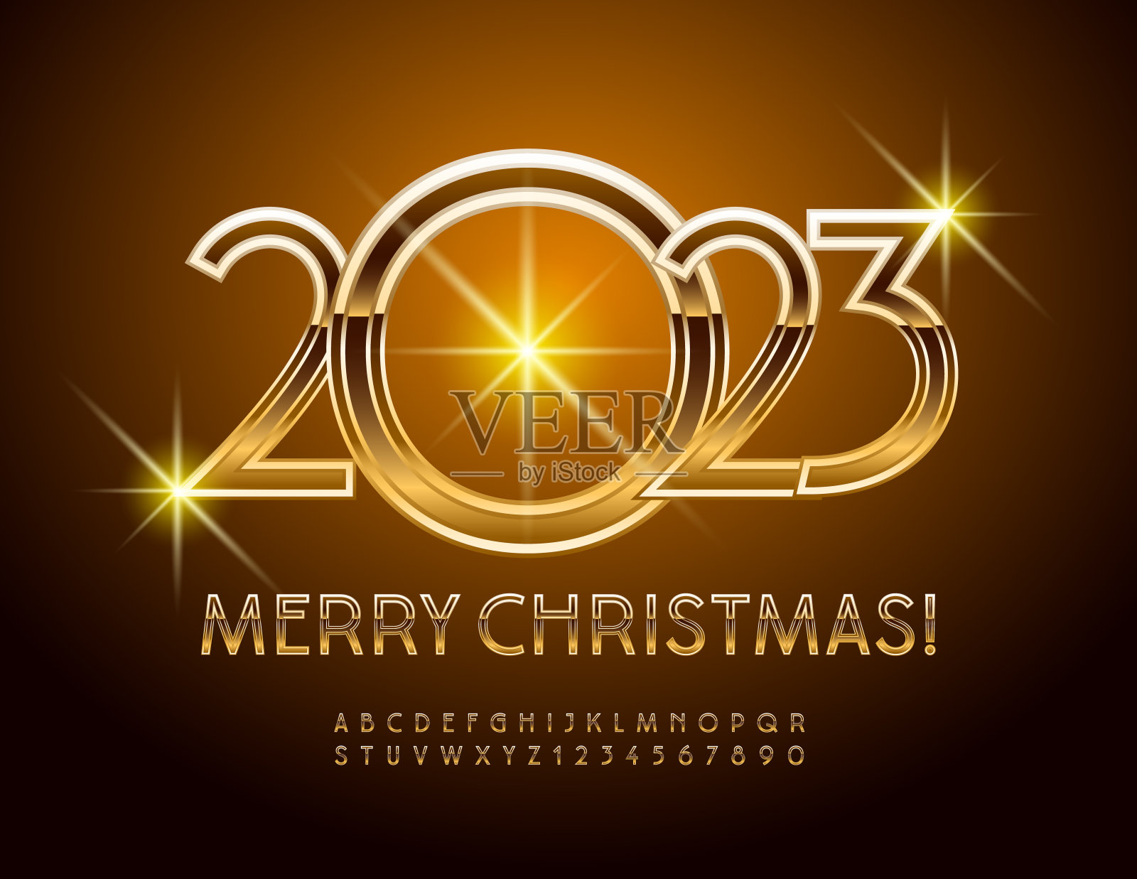 2023年圣诞快乐!别致优雅的字母和数字集插画图片素材