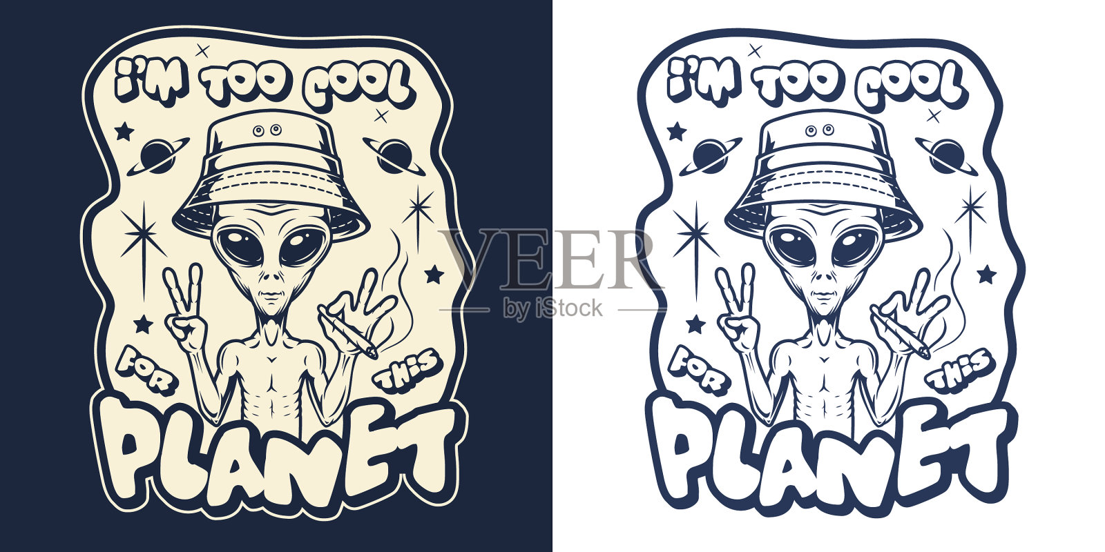 外星人肖像徽章单色复古插画图片素材