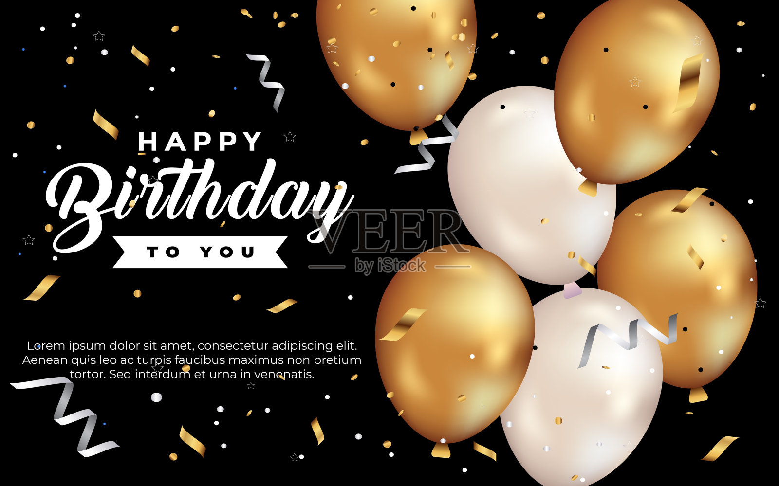 生日气球矢量背景设计。生日快乐短信用气球和五彩纸屑装饰元素为生日庆祝贺卡设计。设计模板素材