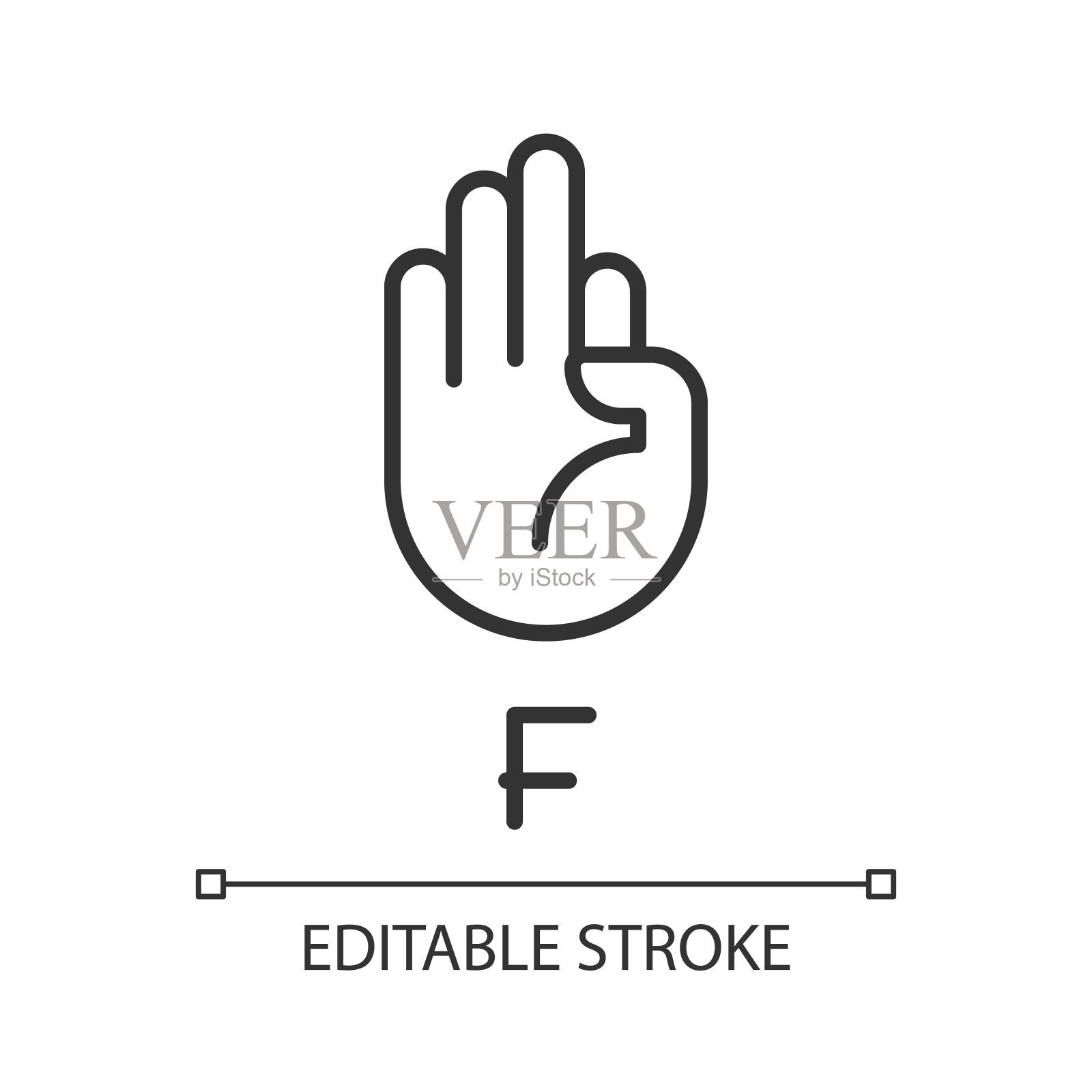 字母F在美国手语像素完美线性图标图标素材