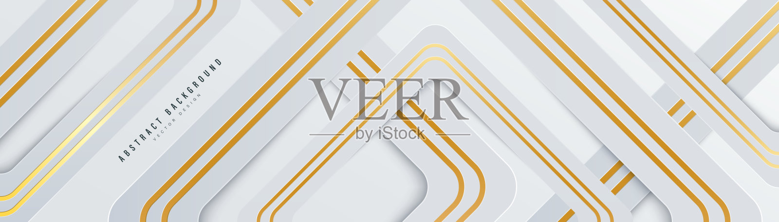 抽象圆角正方形几何上的白色背景与金线装饰。优雅的重叠维度层。现代奢华风格。适合封面，横幅，海报，网页，传单。矢量图插画图片素材