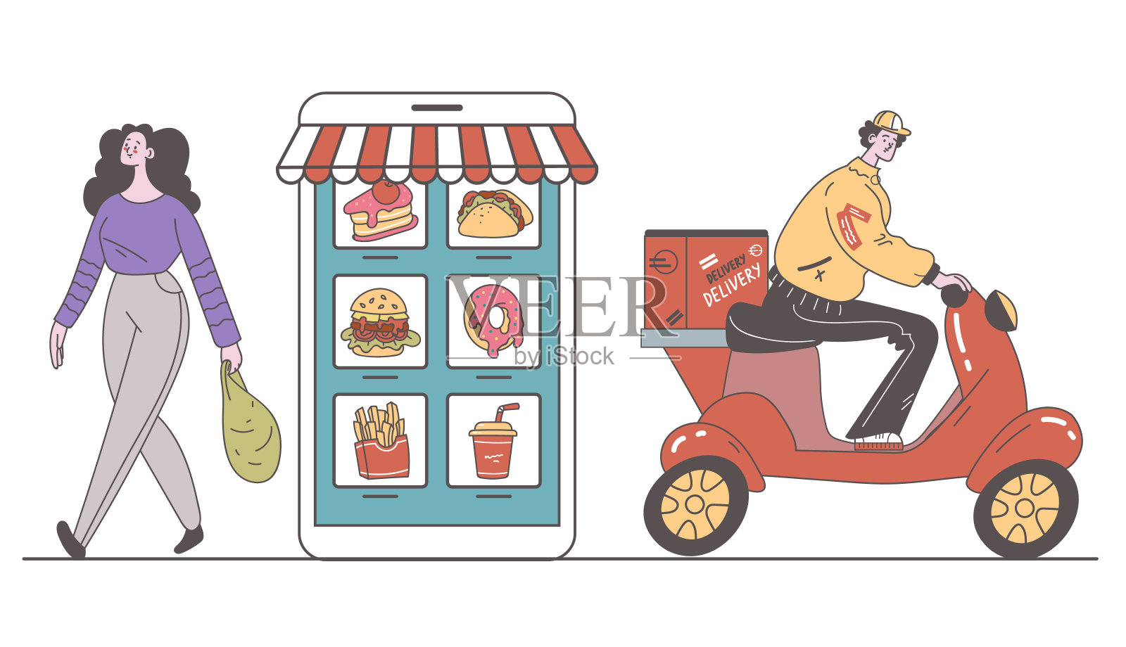 网上订餐外卖外卖抽象概念。矢量平面设计插画元素插画图片素材